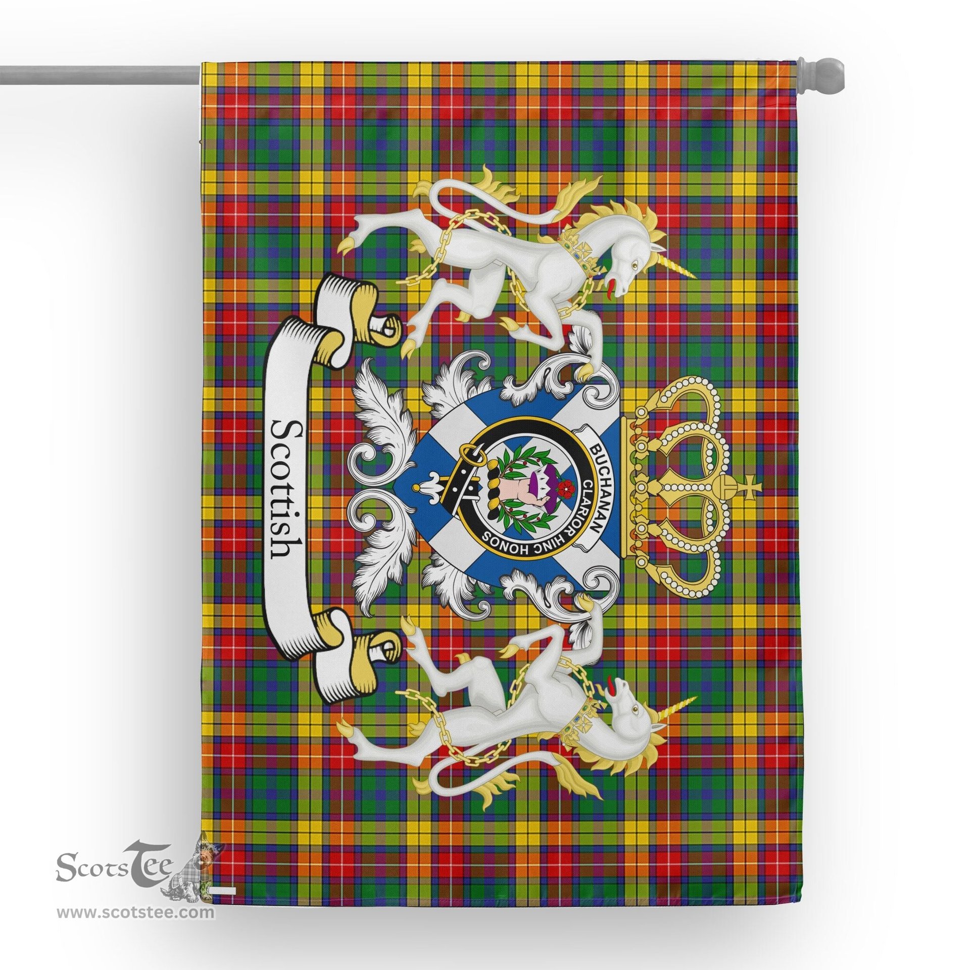 Scotstee Shop Tartan House Flag - Buchanan Tartan Flag Clan Badge With Lion Scottish, Tartan Garden Flag, Tartan Flag, Tartan House Flag, Plaid Flag, Christmas Plaid Flag