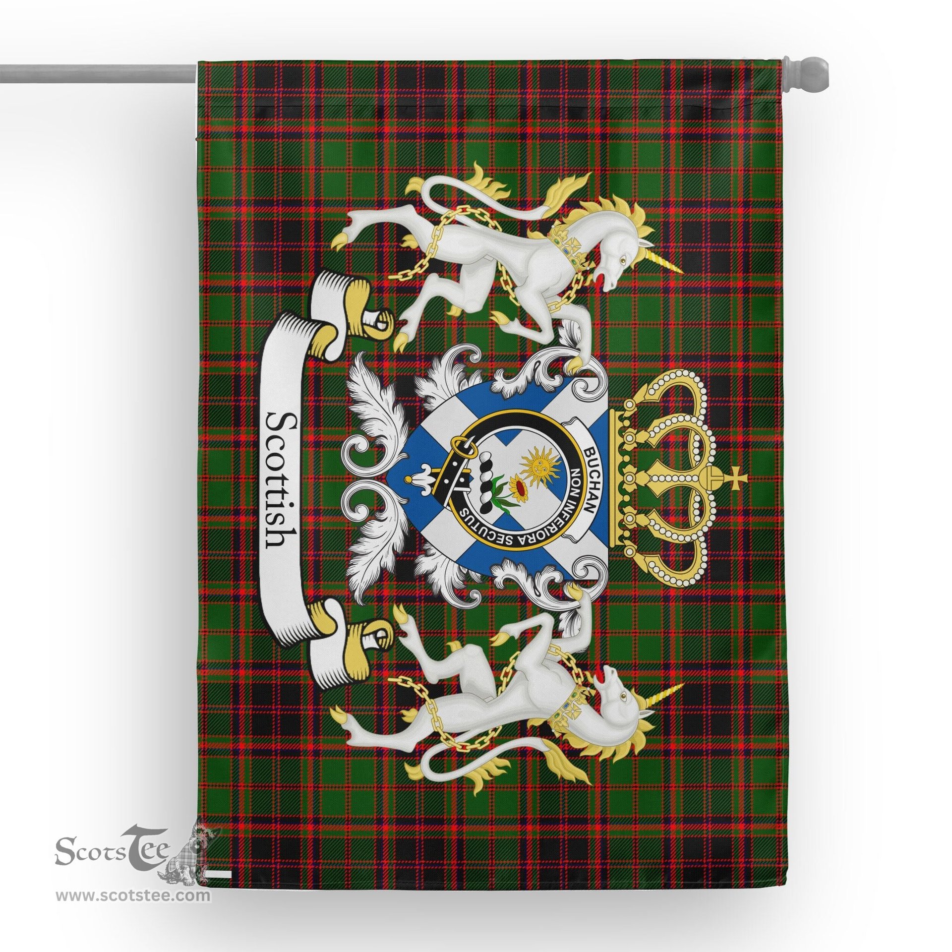 Scotstee Shop Tartan House Flag - Buchan Tartan Flag Clan Badge With Lion Scottish, Tartan Garden Flag, Tartan Flag, Tartan House Flag, Plaid Flag, Christmas Plaid Flag