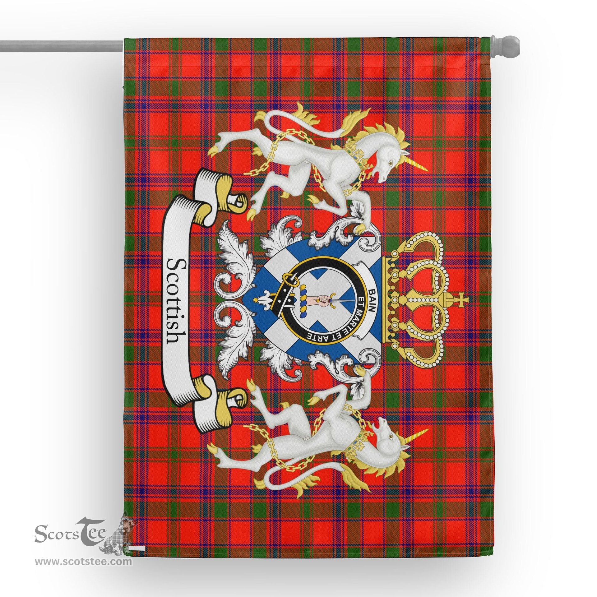 Scotstee Shop Tartan House Flag - Bain Tartan Flag Clan Badge With Lion Scottish, Tartan Garden Flag, Tartan Flag, Tartan House Flag, Plaid Flag, Christmas Plaid Flag