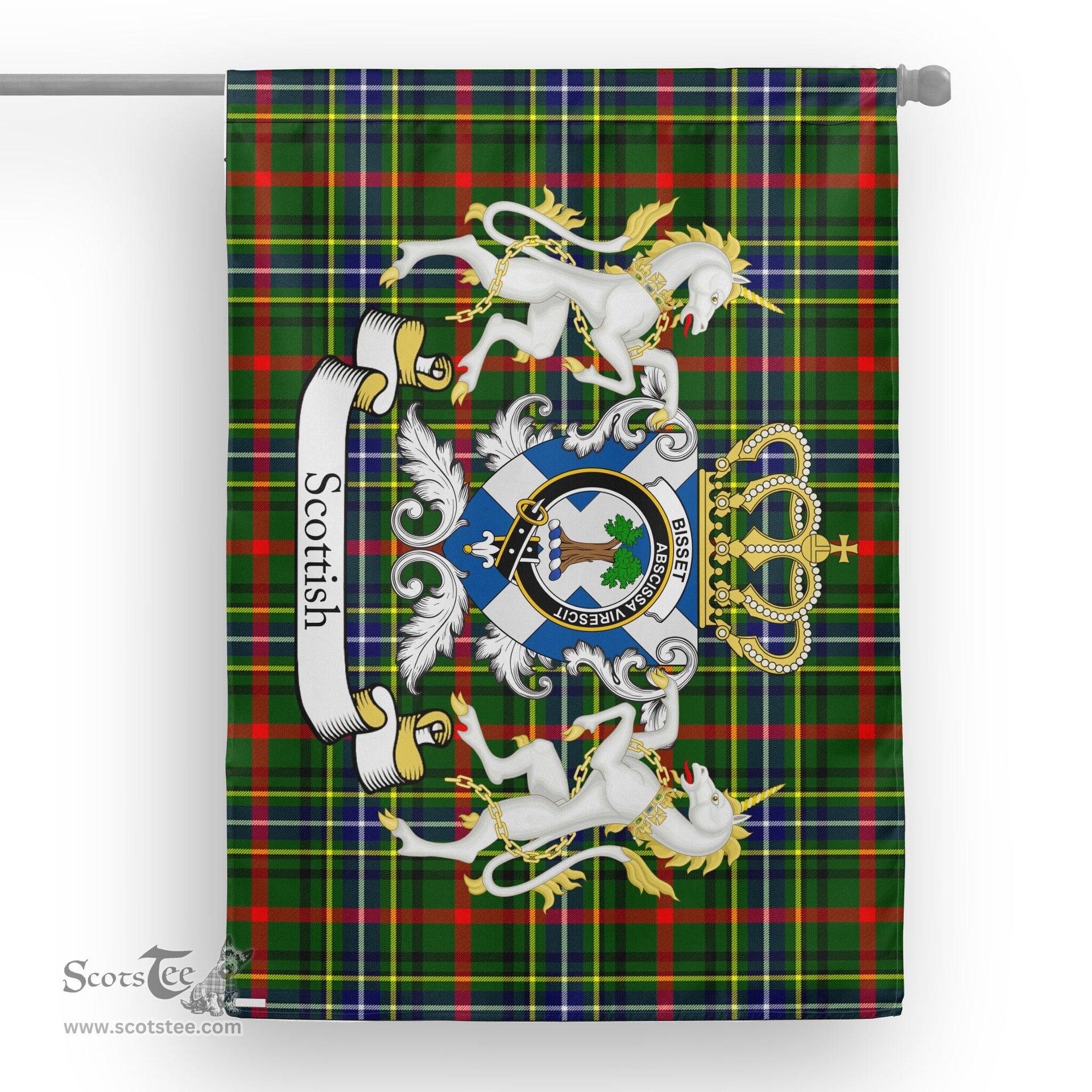 Scotstee Shop Tartan House Flag - Bisset Tartan Flag Clan Badge With Lion Scottish, Tartan Garden Flag, Tartan Flag, Tartan House Flag, Plaid Flag, Christmas Plaid Flag