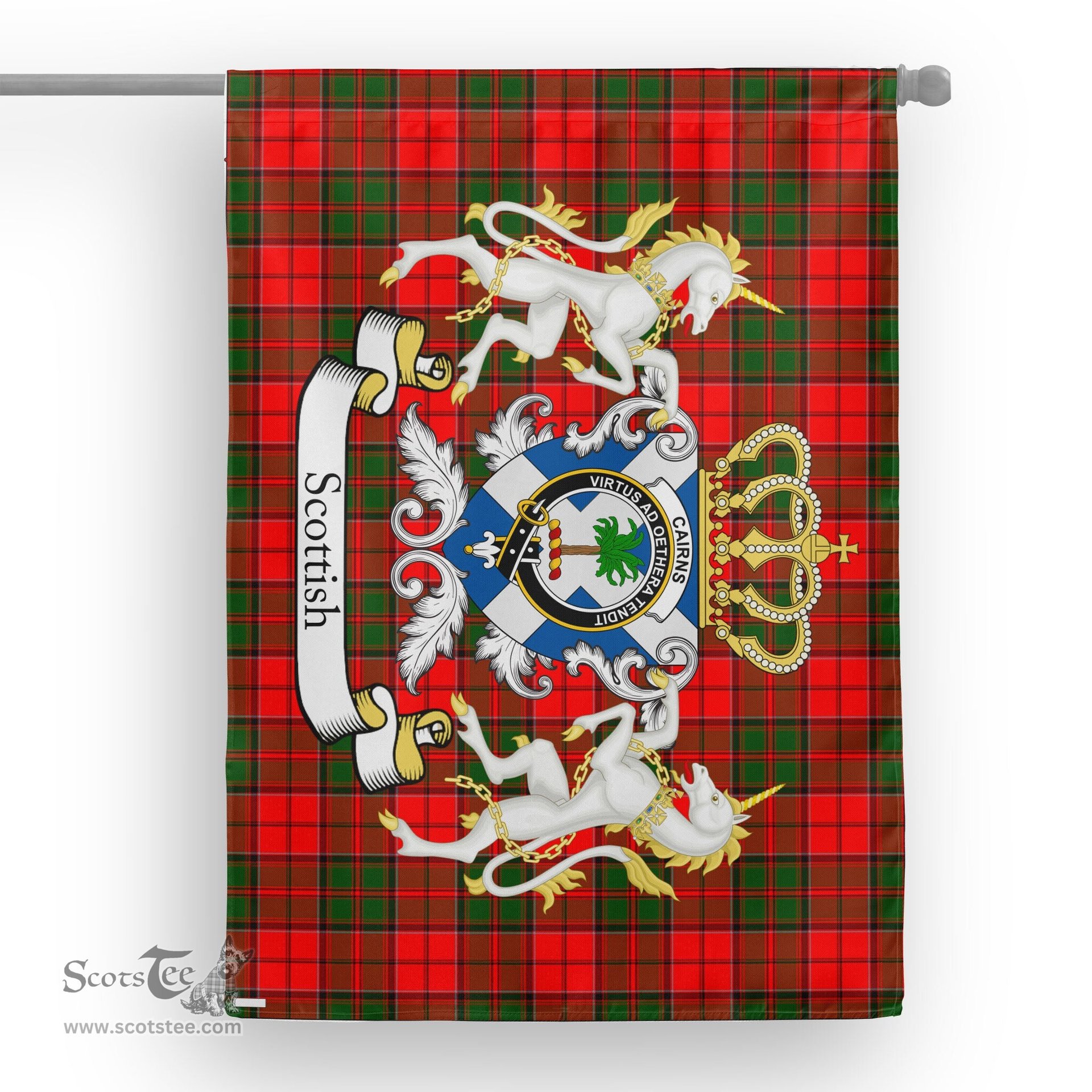 Scotstee Shop Tartan House Flag - Cairns Tartan Flag Clan Badge With Lion Scottish, Tartan Garden Flag, Tartan Flag, Tartan House Flag, Plaid Flag, Christmas Plaid Flag