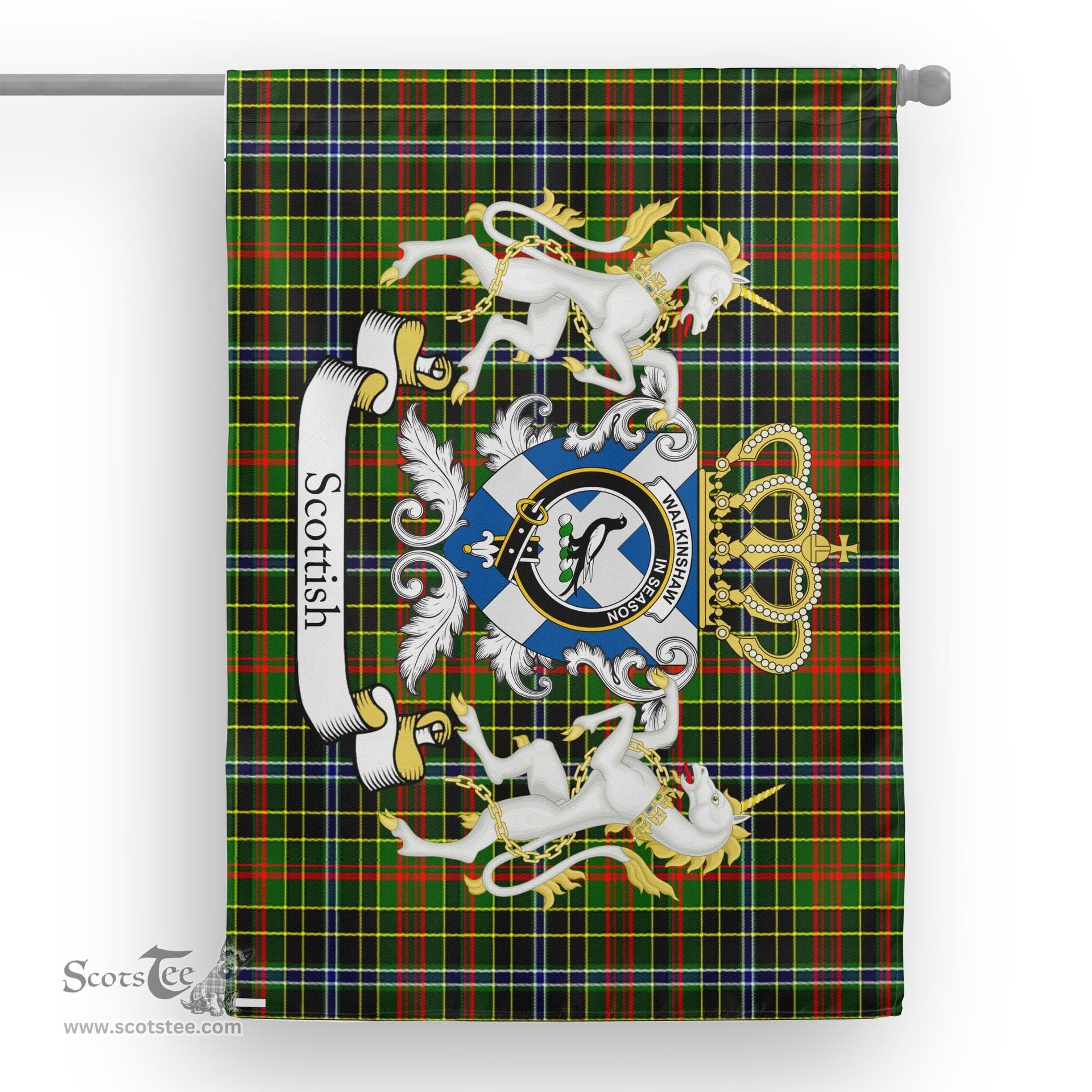 Scotstee Shop Tartan House Flag - Walkinshaw Tartan Flag Clan Badge With Lion Scottish, Tartan Garden Flag, Tartan Flag, Tartan House Flag, Plaid Flag, Christmas Plaid Flag