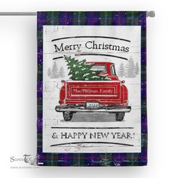 Tartan House Flag Vintage Red Truck with Christmas Tree Family Scottish Clan MacThomas Tartan Flag, Tartan Garden Flag, Tartan House Flag, Tartan Flag, Crest Garden Flag, Garden Flag, Ireland Garden Flag, Family Crest, Custom Flag, Custom Garden Flag, Ireland Custom Flag, Clan Tartan Flags