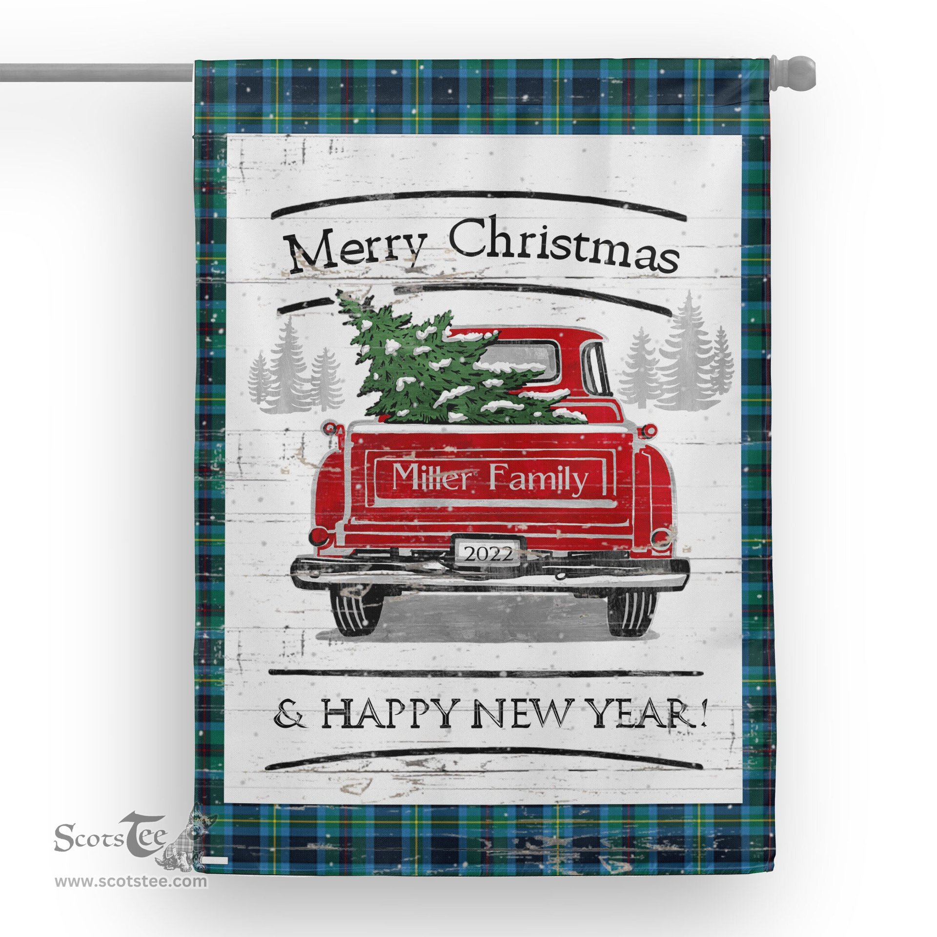Tartan House Flag Vintage Red Truck with Christmas Tree Family Scottish Clan Miller Tartan Flag, Tartan Garden Flag, Tartan House Flag, Tartan Flag, Crest Garden Flag, Garden Flag, Ireland Garden Flag, Family Crest, Custom Flag, Custom Garden Flag, Ireland Custom Flag, Clan Tartan Flags