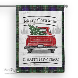 Tartan House Flag Vintage Red Truck with Christmas Tree Family Scottish Clan Monteith Old Tartan Flag, Tartan Garden Flag, Tartan House Flag, Tartan Flag, Crest Garden Flag, Garden Flag, Ireland Garden Flag, Family Crest, Custom Flag, Custom Garden Flag, Ireland Custom Flag, Clan Tartan Flags