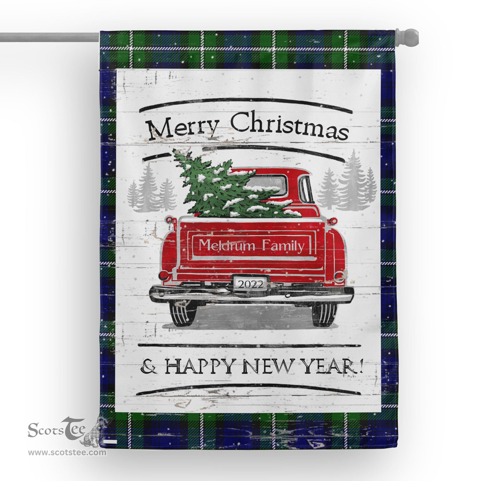 Tartan House Flag Vintage Red Truck with Christmas Tree Family Scottish Clan Meldrum Tartan Flag, Tartan Garden Flag, Tartan House Flag, Tartan Flag, Crest Garden Flag, Garden Flag, Ireland Garden Flag, Family Crest, Custom Flag, Custom Garden Flag, Ireland Custom Flag, Clan Tartan Flags