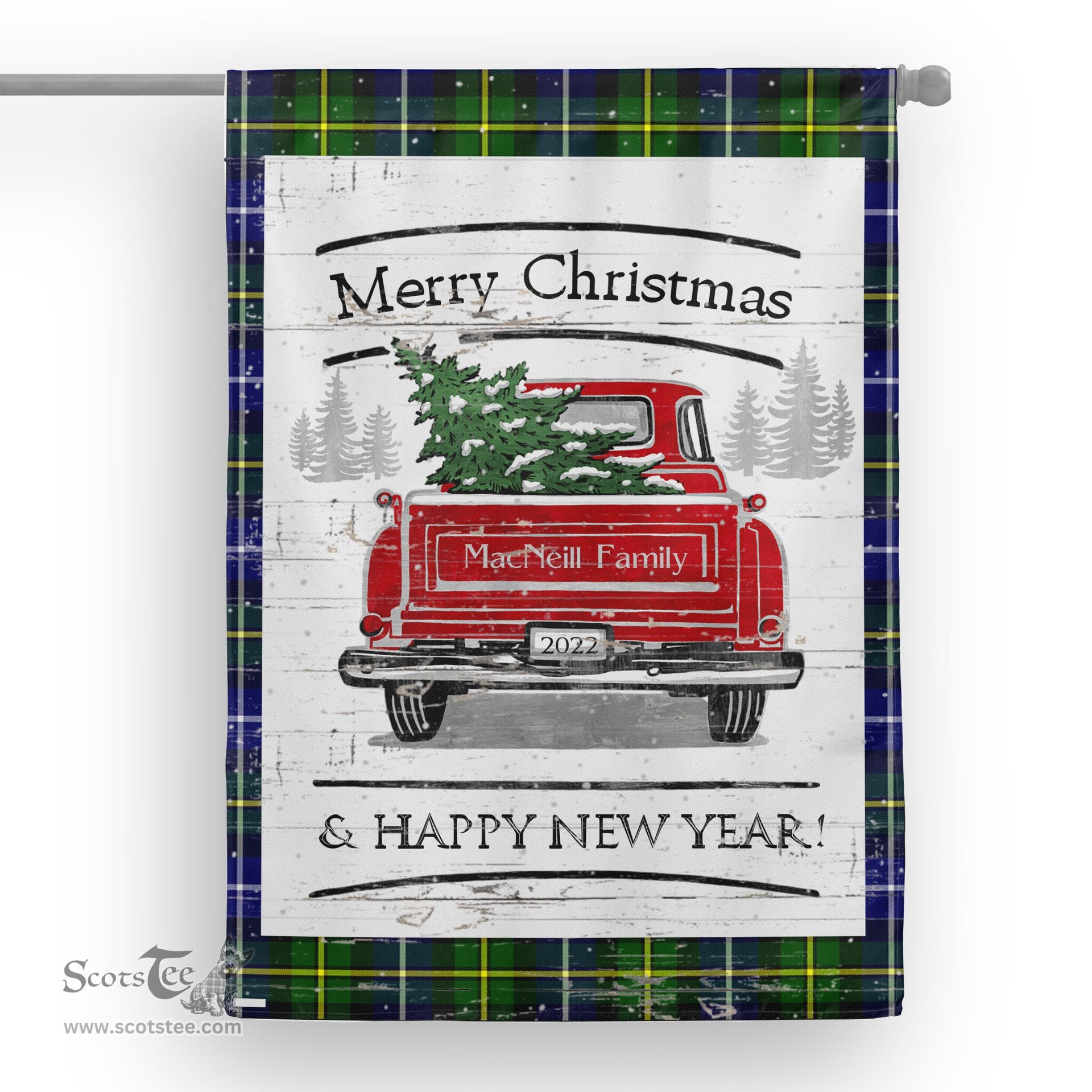 Tartan House Flag Vintage Red Truck with Christmas Tree Family Scottish Clan MacNeill Of Barra Tartan Flag, Tartan Garden Flag, Tartan House Flag, Tartan Flag, Crest Garden Flag, Garden Flag, Ireland Garden Flag, Family Crest, Custom Flag, Custom Garden Flag, Ireland Custom Flag, Clan Tartan Flags