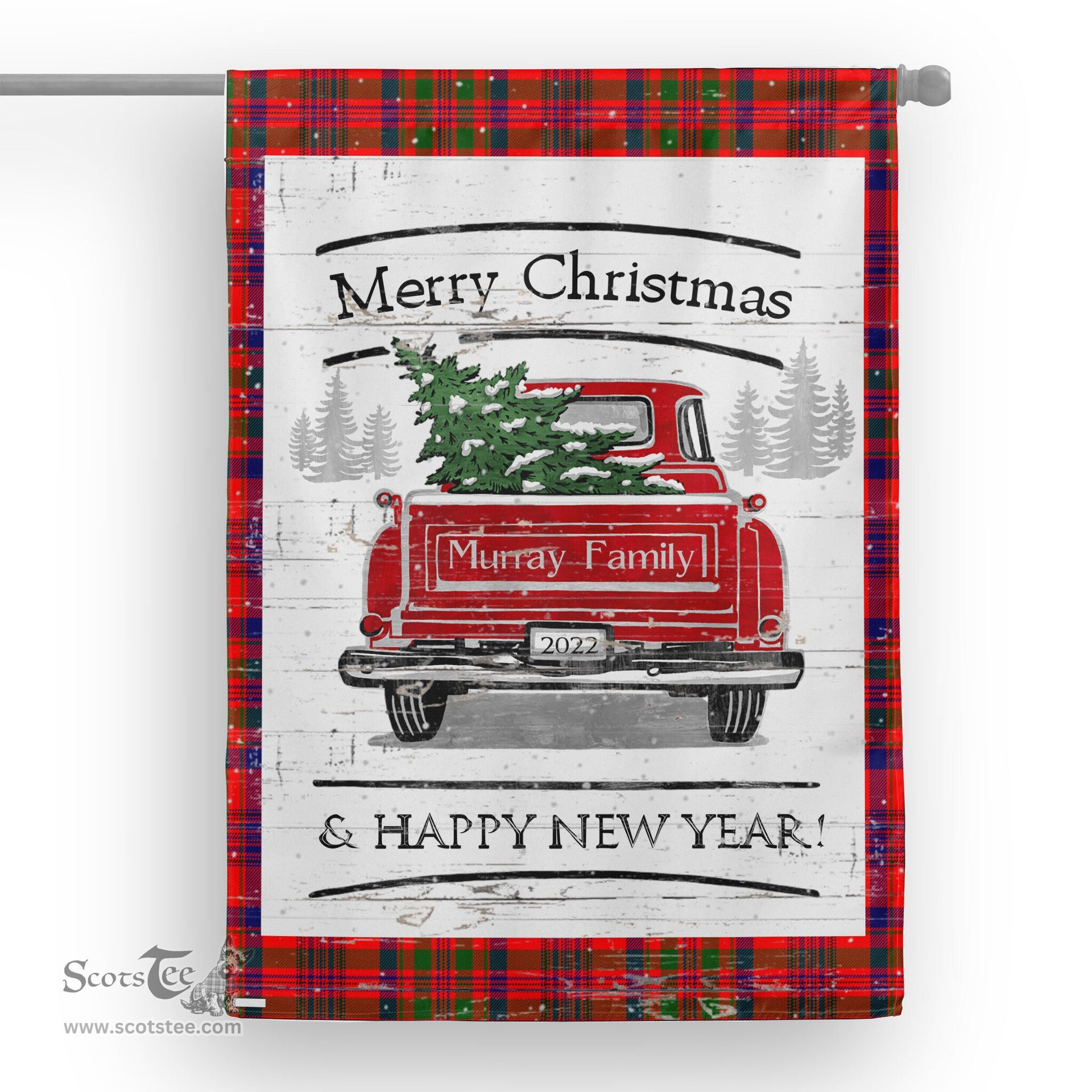 Tartan House Flag Vintage Red Truck with Christmas Tree Family Scottish Clan Murray of Tulloch Tartan Flag, Tartan Garden Flag, Tartan House Flag, Tartan Flag, Crest Garden Flag, Garden Flag, Ireland Garden Flag, Family Crest, Custom Flag, Custom Garden Flag, Ireland Custom Flag, Clan Tartan Flags