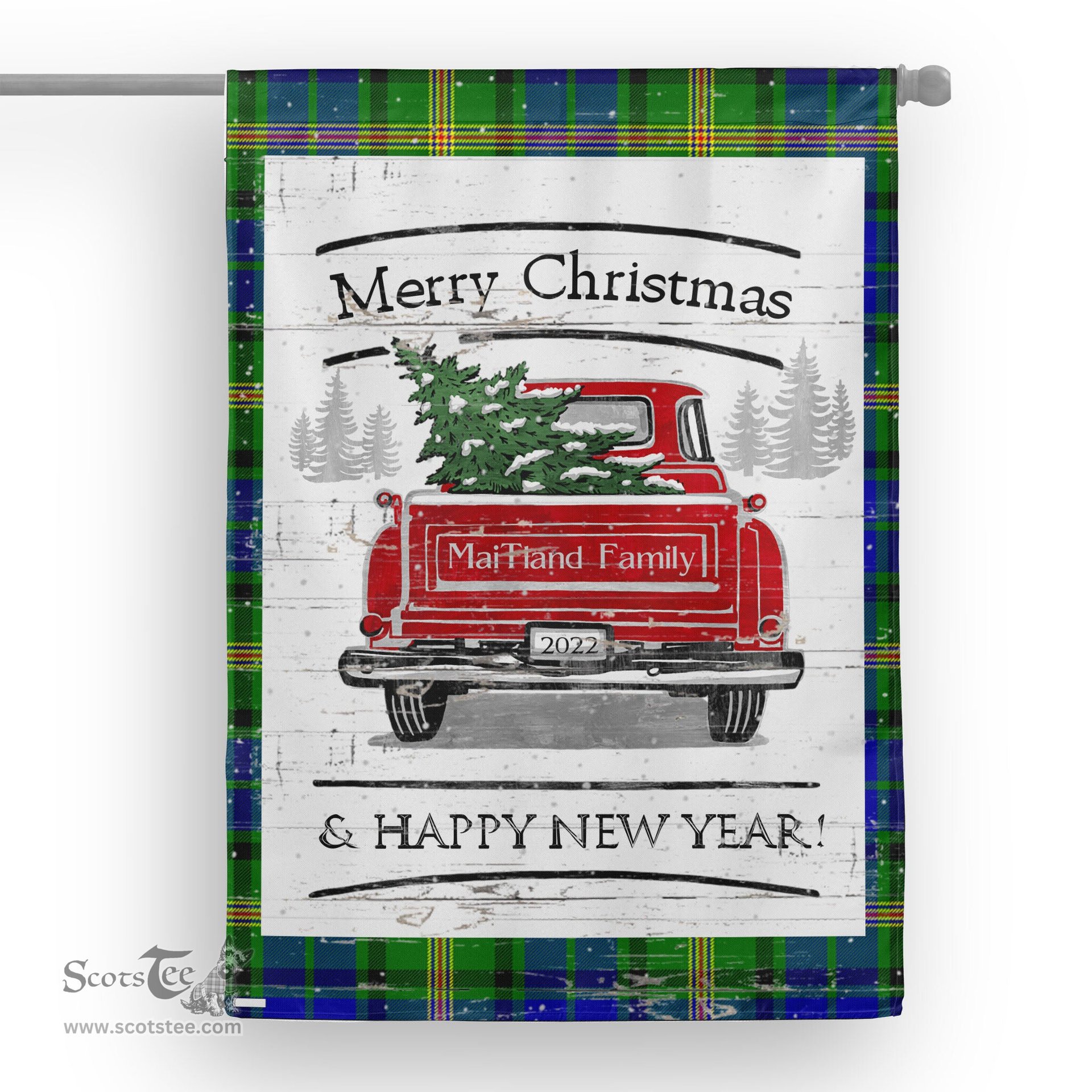 Tartan House Flag Vintage Red Truck with Christmas Tree Family Scottish Clan MaiTland Tartan Flag, Tartan Garden Flag, Tartan House Flag, Tartan Flag, Crest Garden Flag, Garden Flag, Ireland Garden Flag, Family Crest, Custom Flag, Custom Garden Flag, Ireland Custom Flag, Clan Tartan Flags