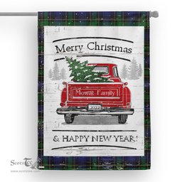 Tartan House Flag Vintage Red Truck with Christmas Tree Family Scottish Clan Mowat Tartan Flag, Tartan Garden Flag, Tartan House Flag, Tartan Flag, Crest Garden Flag, Garden Flag, Ireland Garden Flag, Family Crest, Custom Flag, Custom Garden Flag, Ireland Custom Flag, Clan Tartan Flags