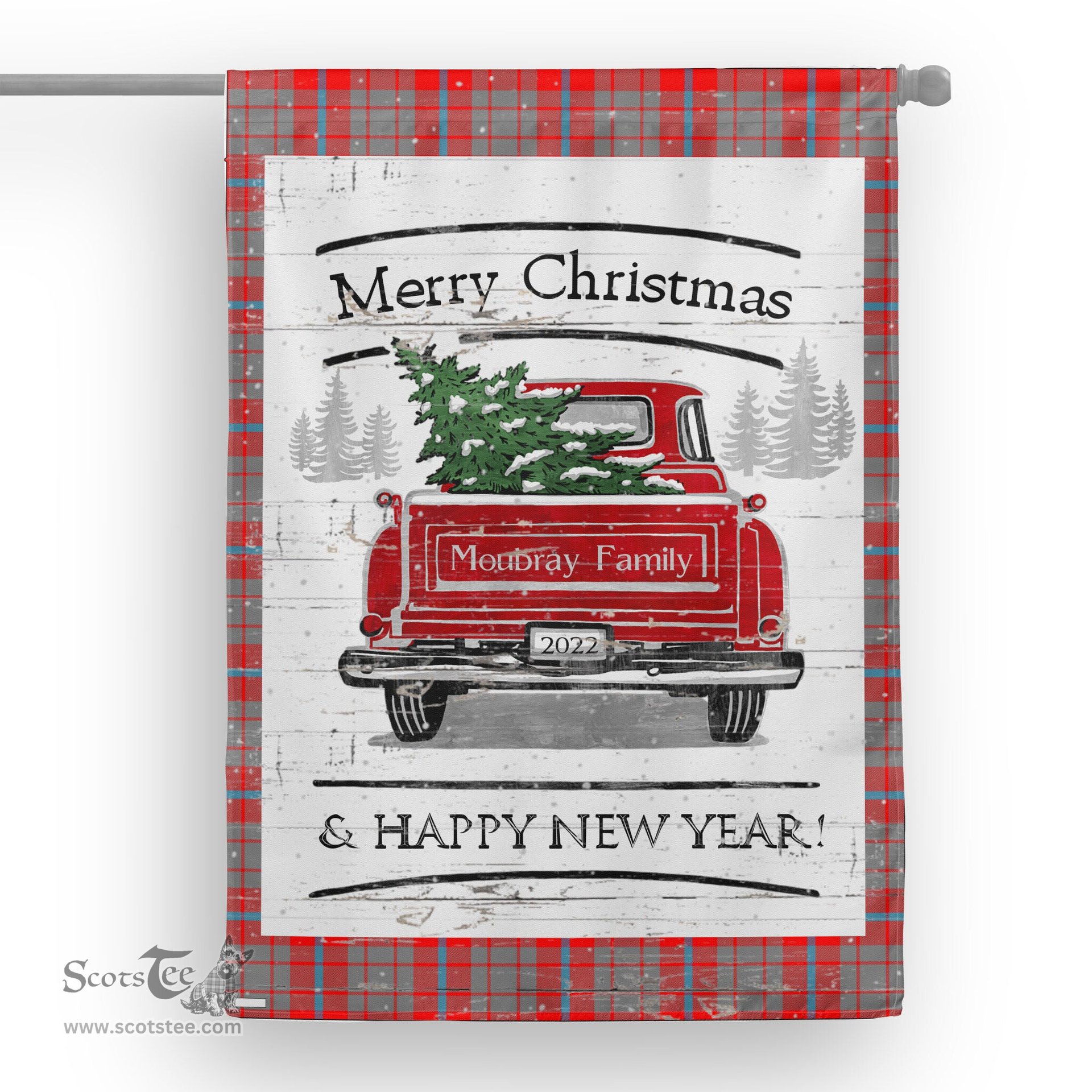 Tartan House Flag Vintage Red Truck with Christmas Tree Family Scottish Clan Moubray Tartan Flag, Tartan Garden Flag, Tartan House Flag, Tartan Flag, Crest Garden Flag, Garden Flag, Ireland Garden Flag, Family Crest, Custom Flag, Custom Garden Flag, Ireland Custom Flag, Clan Tartan Flags