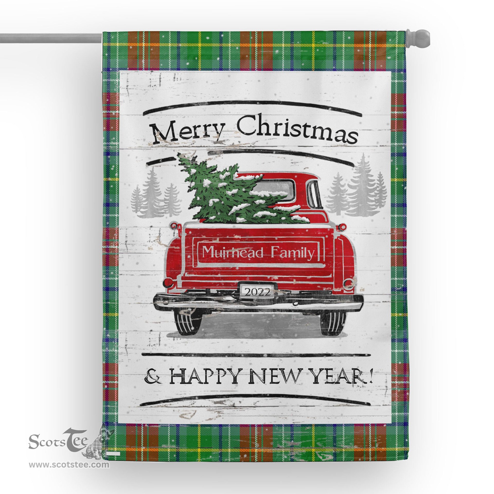 Tartan House Flag Vintage Red Truck with Christmas Tree Family Scottish Clan Muirhead Tartan Flag, Tartan Garden Flag, Tartan House Flag, Tartan Flag, Crest Garden Flag, Garden Flag, Ireland Garden Flag, Family Crest, Custom Flag, Custom Garden Flag, Ireland Custom Flag, Clan Tartan Flags