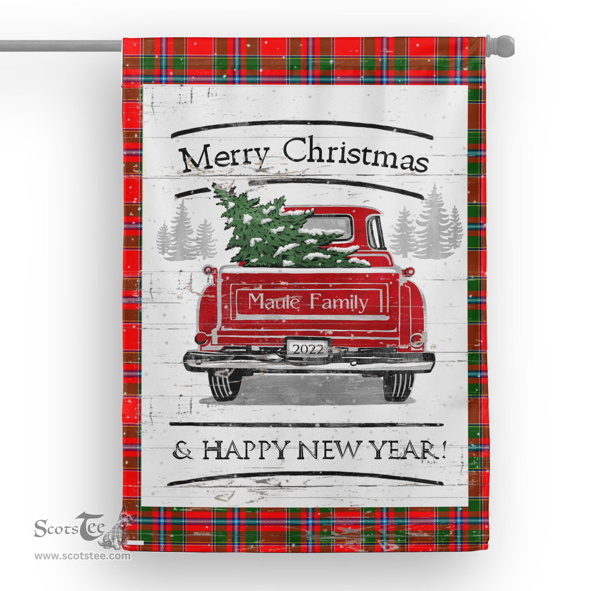 Tartan House Flag Vintage Red Truck with Christmas Tree Family Scottish Clan Maule Tartan Flag, Tartan Garden Flag, Tartan House Flag, Tartan Flag, Crest Garden Flag, Garden Flag, Ireland Garden Flag, Family Crest, Custom Flag, Custom Garden Flag, Ireland Custom Flag, Clan Tartan Flags