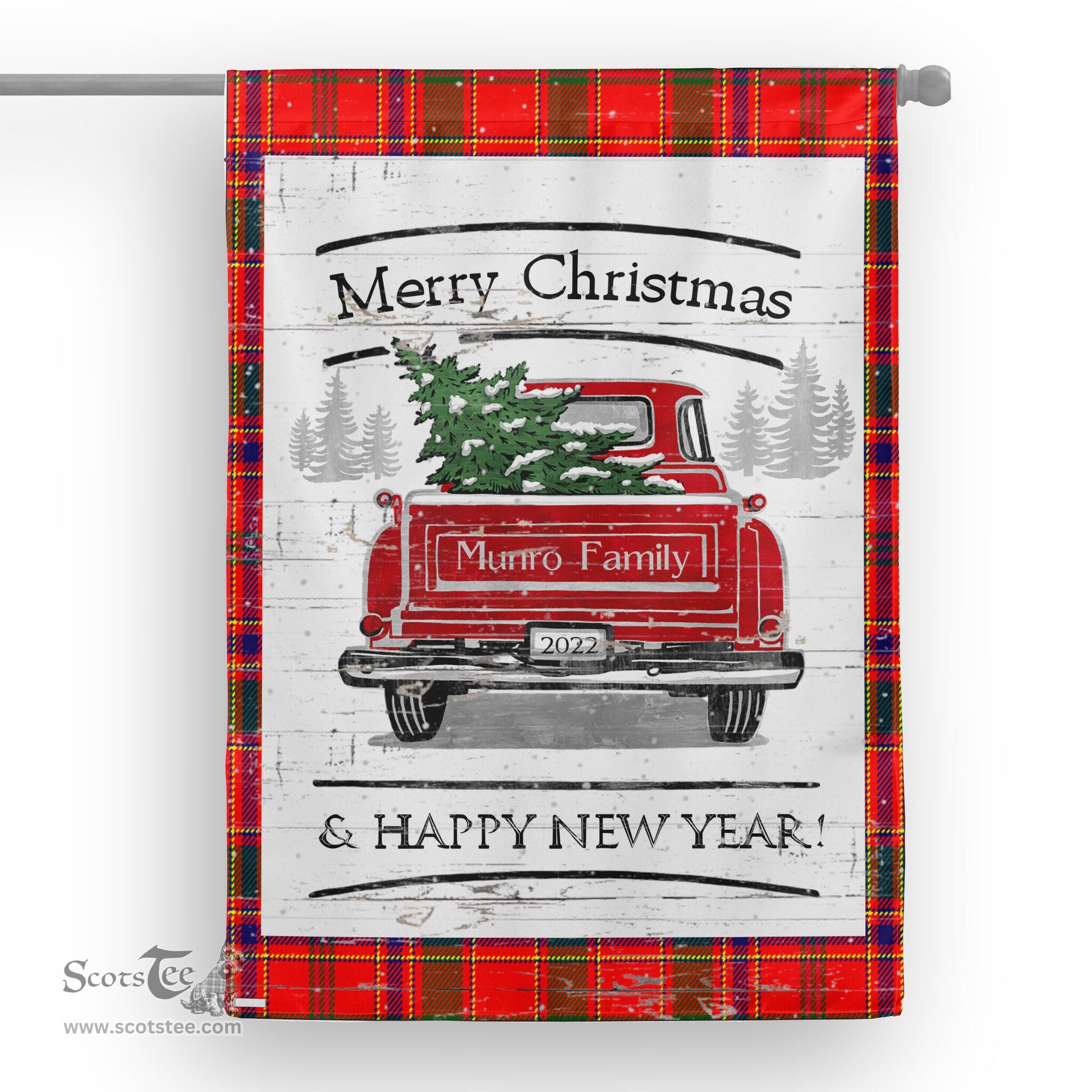 Tartan House Flag Vintage Red Truck with Christmas Tree Family Scottish Clan Munro Tartan Flag, Tartan Garden Flag, Tartan House Flag, Tartan Flag, Crest Garden Flag, Garden Flag, Ireland Garden Flag, Family Crest, Custom Flag, Custom Garden Flag, Ireland Custom Flag, Clan Tartan Flags