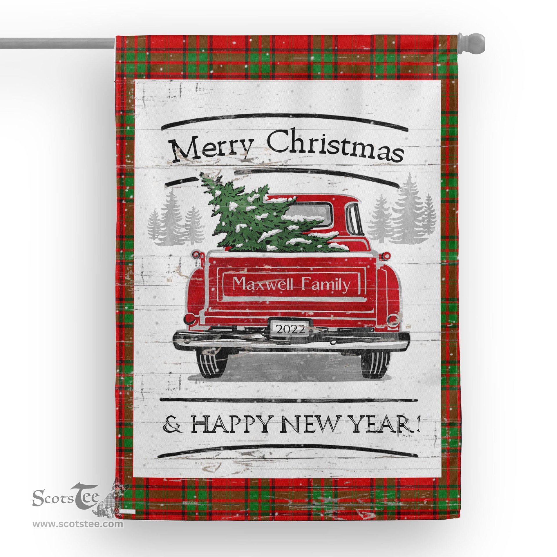 Tartan House Flag Vintage Red Truck with Christmas Tree Family Scottish Clan Maxwell Tartan Flag, Tartan Garden Flag, Tartan House Flag, Tartan Flag, Crest Garden Flag, Garden Flag, Ireland Garden Flag, Family Crest, Custom Flag, Custom Garden Flag, Ireland Custom Flag, Clan Tartan Flags