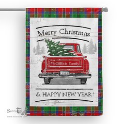 Tartan House Flag Vintage Red Truck with Christmas Tree Family Scottish Clan McCulloch Tartan Flag, Tartan Garden Flag, Tartan House Flag, Tartan Flag, Crest Garden Flag, Garden Flag, Ireland Garden Flag, Family Crest, Custom Flag, Custom Garden Flag, Ireland Custom Flag, Clan Tartan Flags