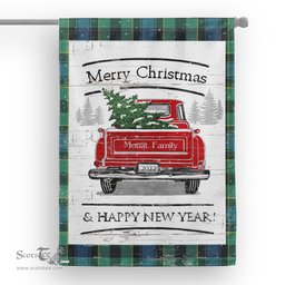 Tartan House Flag Vintage Red Truck with Christmas Tree Family Scottish Clan Mouat Tartan Flag, Tartan Garden Flag, Tartan House Flag, Tartan Flag, Crest Garden Flag, Garden Flag, Ireland Garden Flag, Family Crest, Custom Flag, Custom Garden Flag, Ireland Custom Flag, Clan Tartan Flags