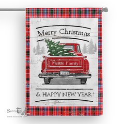 Tartan House Flag Vintage Red Truck with Christmas Tree Family Scottish Clan Meikle Tartan Flag, Tartan Garden Flag, Tartan House Flag, Tartan Flag, Crest Garden Flag, Garden Flag, Ireland Garden Flag, Family Crest, Custom Flag, Custom Garden Flag, Ireland Custom Flag, Clan Tartan Flags