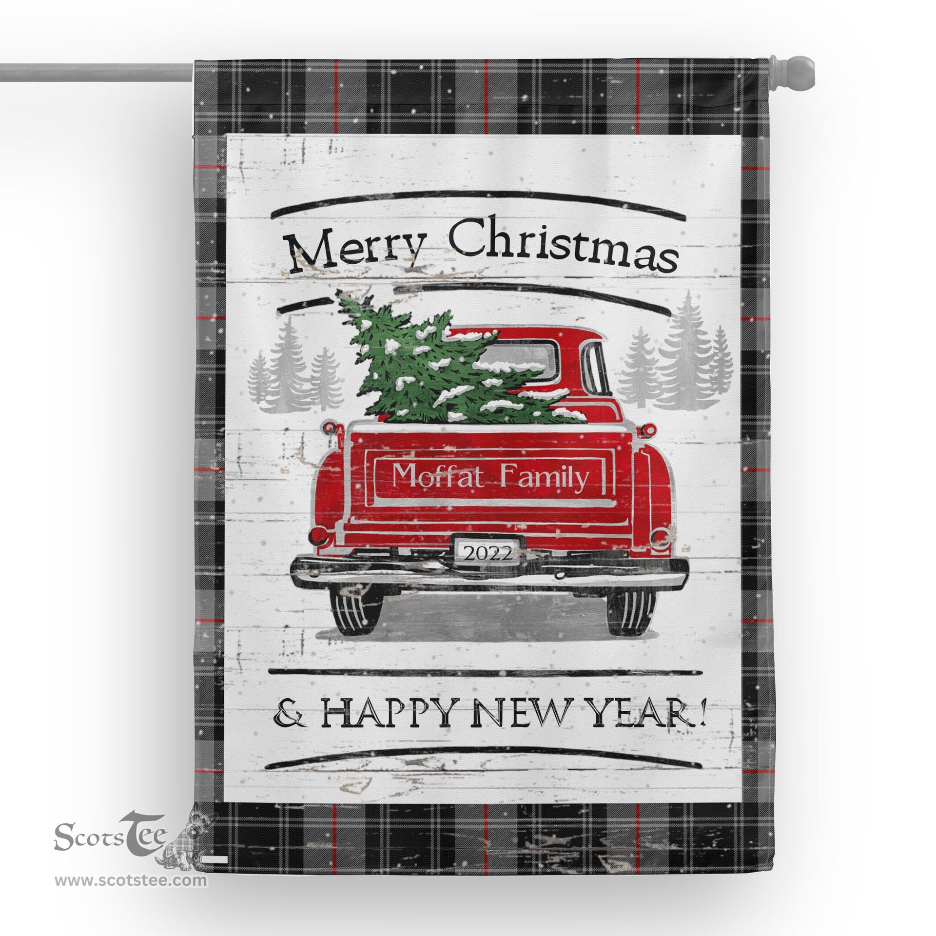 Tartan House Flag Vintage Red Truck with Christmas Tree Family Scottish Clan Moffat Tartan Flag, Tartan Garden Flag, Tartan House Flag, Tartan Flag, Crest Garden Flag, Garden Flag, Ireland Garden Flag, Family Crest, Custom Flag, Custom Garden Flag, Ireland Custom Flag, Clan Tartan Flags