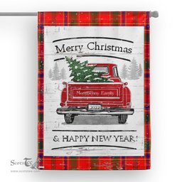 Tartan House Flag Vintage Red Truck with Christmas Tree Family Scottish Clan Monypenny Tartan Flag, Tartan Garden Flag, Tartan House Flag, Tartan Flag, Crest Garden Flag, Garden Flag, Ireland Garden Flag, Family Crest, Custom Flag, Custom Garden Flag, Ireland Custom Flag, Clan Tartan Flags