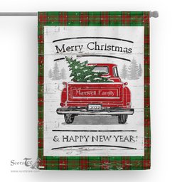 Tartan House Flag Vintage Red Truck with Christmas Tree Family Scottish Clan Maxwell Hunting Tartan Flag, Tartan Garden Flag, Tartan House Flag, Tartan Flag, Crest Garden Flag, Garden Flag, Ireland Garden Flag, Family Crest, Custom Flag, Custom Garden Flag, Ireland Custom Flag, Clan Tartan Flags
