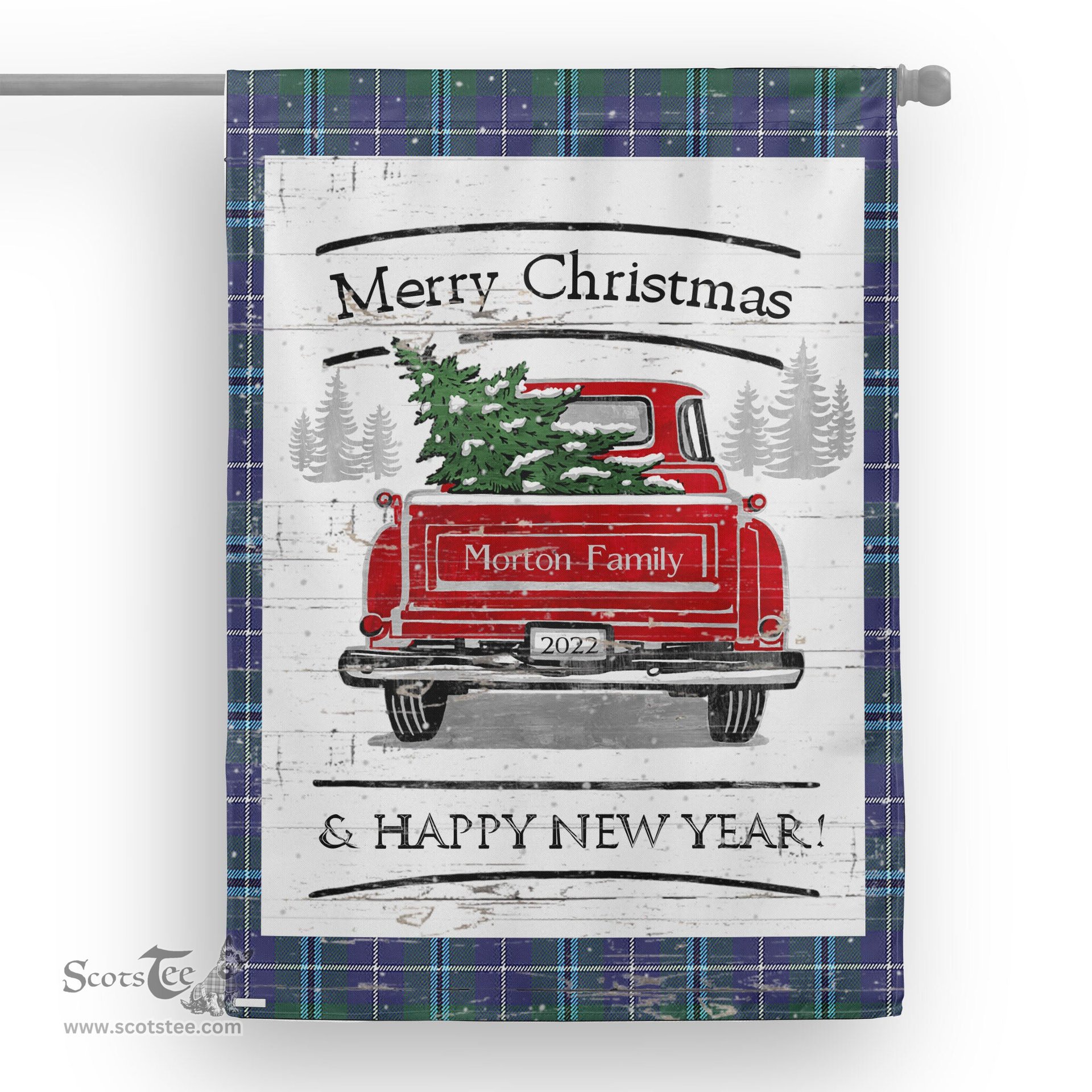 Tartan House Flag Vintage Red Truck with Christmas Tree Family Scottish Clan Morton Tartan Flag, Tartan Garden Flag, Tartan House Flag, Tartan Flag, Crest Garden Flag, Garden Flag, Ireland Garden Flag, Family Crest, Custom Flag, Custom Garden Flag, Ireland Custom Flag, Clan Tartan Flags
