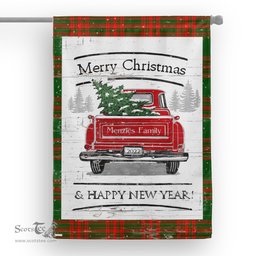 Tartan House Flag Vintage Red Truck with Christmas Tree Family Scottish Clan MenZies Tartan Flag, Tartan Garden Flag, Tartan House Flag, Tartan Flag, Crest Garden Flag, Garden Flag, Ireland Garden Flag, Family Crest, Custom Flag, Custom Garden Flag, Ireland Custom Flag, Clan Tartan Flags