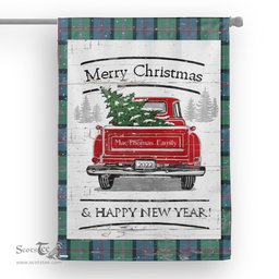 Tartan House Flag Vintage Red Truck with Christmas Tree Family Scottish Clan MacThomas Ancient Tartan Flag, Tartan Garden Flag, Tartan House Flag, Tartan Flag, Crest Garden Flag, Garden Flag, Ireland Garden Flag, Family Crest, Custom Flag, Custom Garden Flag, Ireland Custom Flag, Clan Tartan Flags