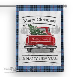 Tartan House Flag Vintage Red Truck with Christmas Tree Family Scottish Clan MacKay Blue Tartan Flag, Tartan Garden Flag, Tartan House Flag, Tartan Flag, Crest Garden Flag, Garden Flag, Ireland Garden Flag, Family Crest, Custom Flag, Custom Garden Flag, Ireland Custom Flag, Clan Tartan Flags