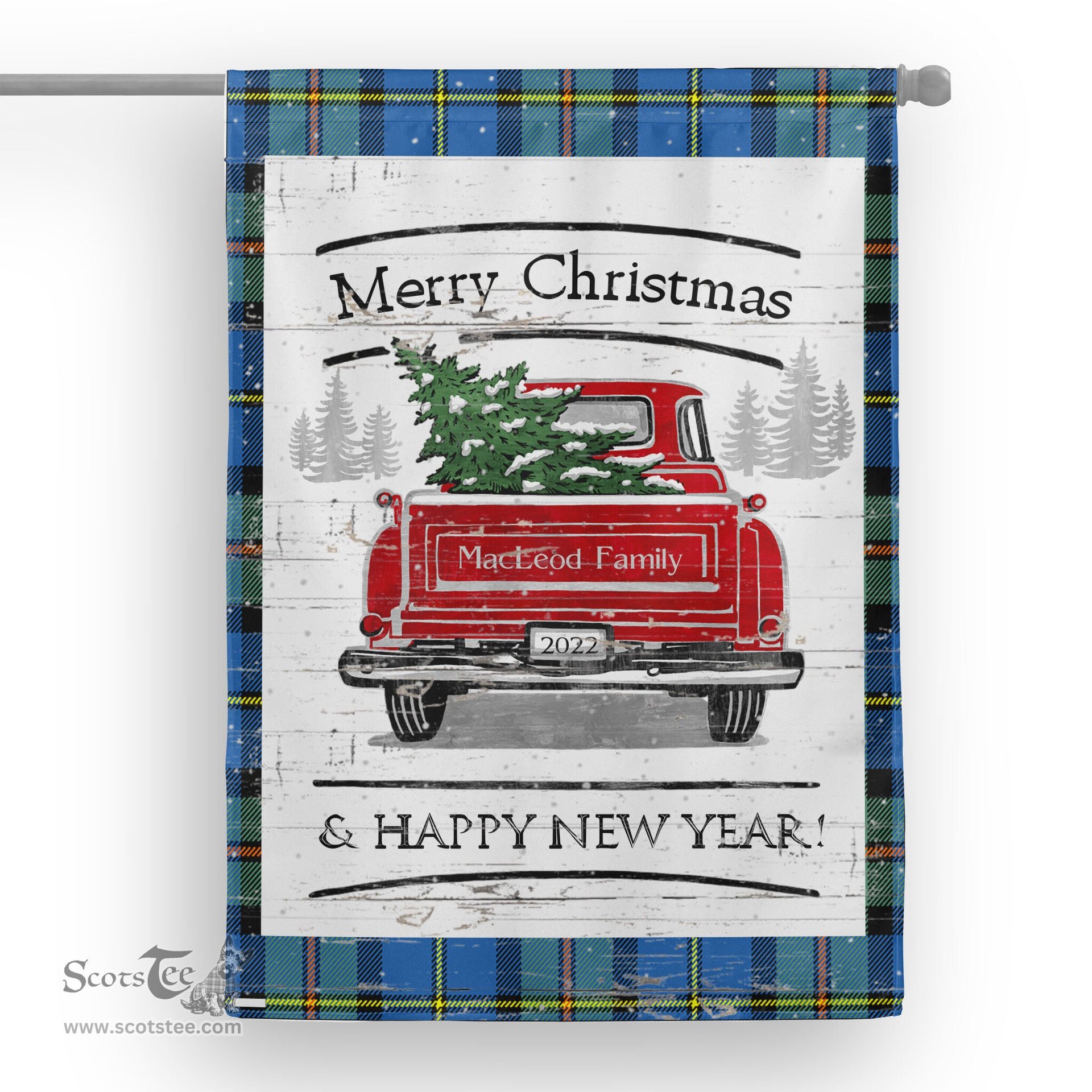 Tartan House Flag Vintage Red Truck with Christmas Tree Family Scottish Clan MacLeod Of Harris Ancient Tartan Flag, Tartan Garden Flag, Tartan House Flag, Tartan Flag, Crest Garden Flag, Garden Flag, Ireland Garden Flag, Family Crest, Custom Flag, Custom Garden Flag, Ireland Custom Flag, Clan Tartan Flags