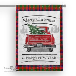 Tartan House Flag Vintage Red Truck with Christmas Tree Family Scottish Clan Skene Tartan Flag, Tartan Garden Flag, Tartan House Flag, Tartan Flag, Crest Garden Flag, Garden Flag, Ireland Garden Flag, Family Crest, Custom Flag, Custom Garden Flag, Ireland Custom Flag, Clan Tartan Flags
