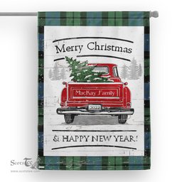 Tartan House Flag Vintage Red Truck with Christmas Tree Family Scottish Clan MacKay Ancient Tartan Flag, Tartan Garden Flag, Tartan House Flag, Tartan Flag, Crest Garden Flag, Garden Flag, Ireland Garden Flag, Family Crest, Custom Flag, Custom Garden Flag, Ireland Custom Flag, Clan Tartan Flags