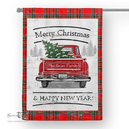 Tartan House Flag Vintage Red Truck with Christmas Tree Family Scottish Clan MacBean Tartan Flag, Tartan Garden Flag, Tartan House Flag, Tartan Flag, Crest Garden Flag, Garden Flag, Ireland Garden Flag, Family Crest, Custom Flag, Custom Garden Flag, Ireland Custom Flag, Clan Tartan Flags