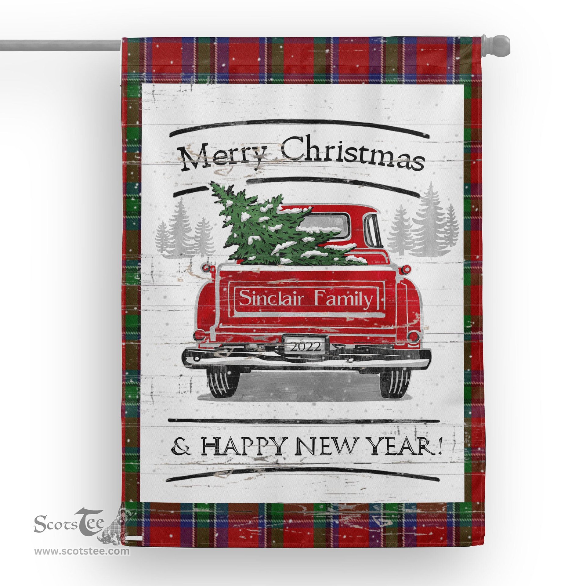 Tartan House Flag Vintage Red Truck with Christmas Tree Family Scottish Clan Sinclair Tartan Flag, Tartan Garden Flag, Tartan House Flag, Tartan Flag, Crest Garden Flag, Garden Flag, Ireland Garden Flag, Family Crest, Custom Flag, Custom Garden Flag, Ireland Custom Flag, Clan Tartan Flags