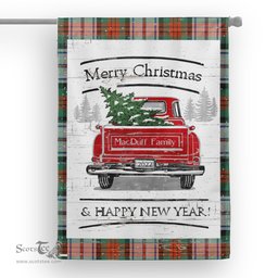 Tartan House Flag Vintage Red Truck with Christmas Tree Family Scottish Clan MacDuff Dress Ancient Tartan Garden Flag