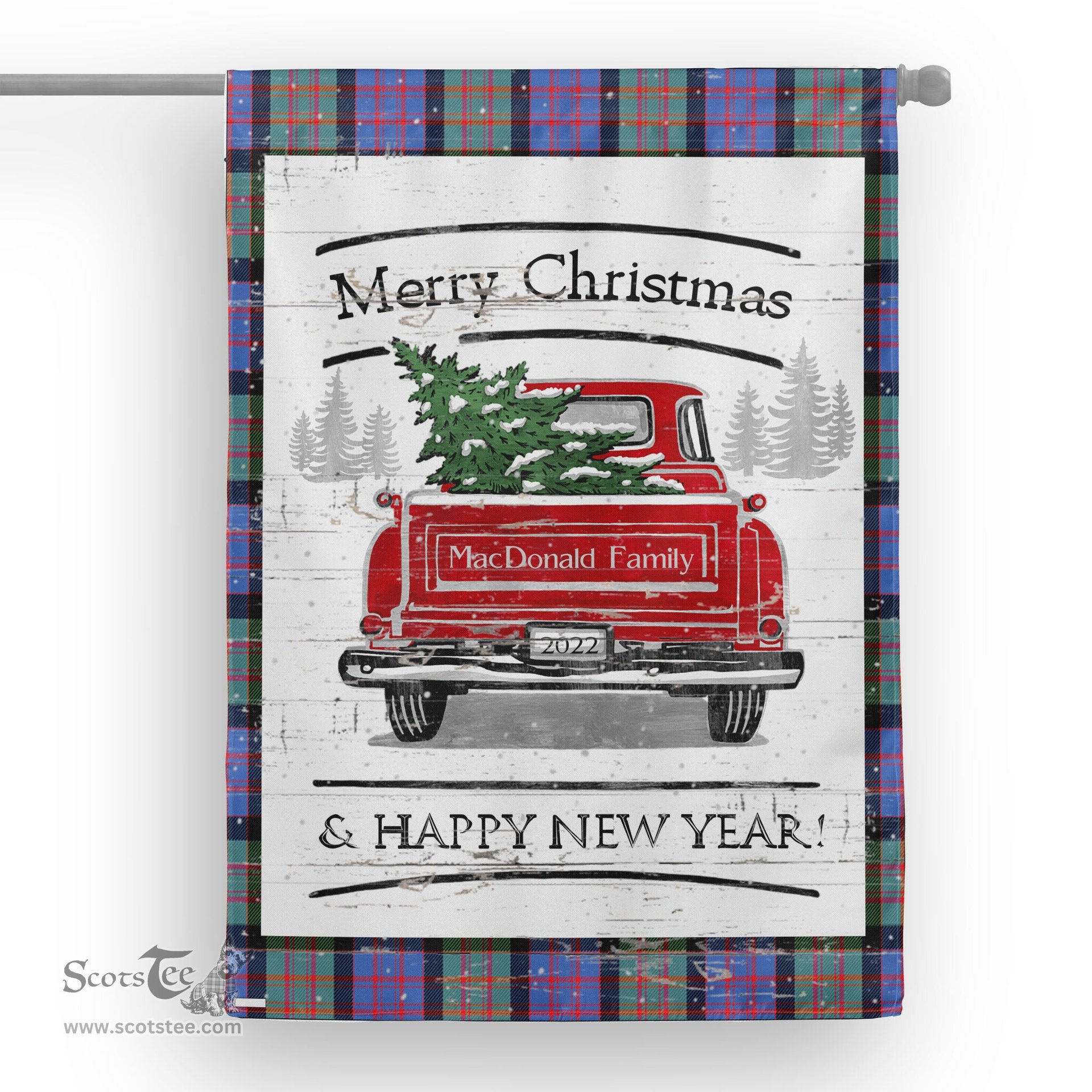 Tartan House Flag Vintage Red Truck with Christmas Tree Family Scottish Clan Macdonald Of Ranald Tartan Flag, Tartan Garden Flag, Tartan House Flag, Tartan Flag, Crest Garden Flag, Garden Flag, Ireland Garden Flag, Family Crest, Custom Flag, Custom Garden Flag, Ireland Custom Flag, Clan Tartan Flags