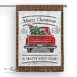 Tartan House Flag Vintage Red Truck with Christmas Tree Family Scottish Clan MacKintosh Hunting Weathered Tartan Flag, Tartan Garden Flag, Tartan House Flag, Tartan Flag, Crest Garden Flag, Garden Flag, Ireland Garden Flag, Family Crest, Custom Flag, Custom Garden Flag, Ireland Custom Flag, Clan Tartan Flags