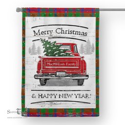 Tartan House Flag Vintage Red Truck with Christmas Tree Family Scottish Clan MacKintosh Modern Tartan Flag, Tartan Garden Flag, Tartan House Flag, Tartan Flag, Crest Garden Flag, Garden Flag, Ireland Garden Flag, Family Crest, Custom Flag, Custom Garden Flag, Ireland Custom Flag, Clan Tartan Flags