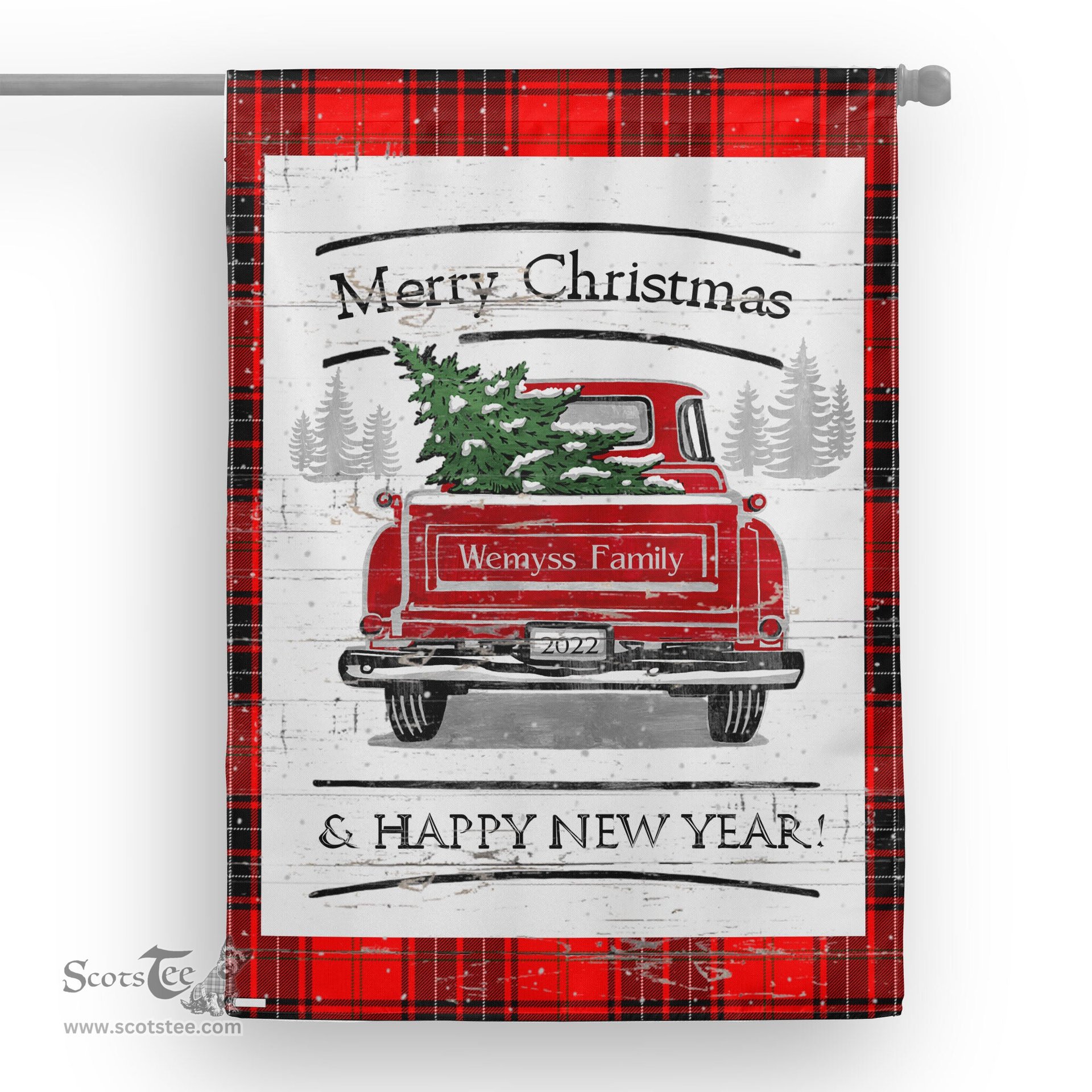 Tartan House Flag Vintage Red Truck with Christmas Tree Family Scottish Clan Wemyss Tartan Flag, Tartan Garden Flag, Tartan House Flag, Tartan Flag, Crest Garden Flag, Garden Flag, Ireland Garden Flag, Family Crest, Custom Flag, Custom Garden Flag, Ireland Custom Flag, Clan Tartan Flags