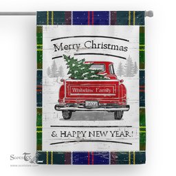 Tartan House Flag Vintage Red Truck with Christmas Tree Family Scottish Clan Whitelaw Modern Tartan Flag, Tartan Garden Flag, Tartan House Flag, Tartan Flag, Crest Garden Flag, Garden Flag, Ireland Garden Flag, Family Crest, Custom Flag, Custom Garden Flag, Ireland Custom Flag, Clan Tartan Flags
