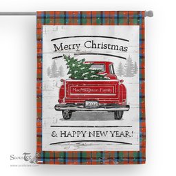 Tartan House Flag Vintage Red Truck with Christmas Tree Family Scottish Clan MacNaughton Ancient Tartan Flag, Tartan Garden Flag, Tartan House Flag, Tartan Flag, Crest Garden Flag, Garden Flag, Ireland Garden Flag, Family Crest, Custom Flag, Custom Garden Flag, Ireland Custom Flag, Clan Tartan Flags