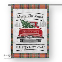 Tartan House Flag Vintage Red Truck with Christmas Tree Family Scottish Clan Stewart Royal Ancient Tartan Flag, Tartan Garden Flag, Tartan House Flag, Tartan Flag, Crest Garden Flag, Garden Flag, Ireland Garden Flag, Family Crest, Custom Flag, Custom Garden Flag, Ireland Custom Flag, Clan Tartan Flags