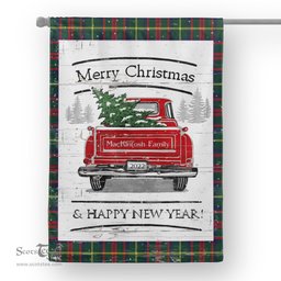 Tartan House Flag Vintage Red Truck with Christmas Tree Family Scottish Clan MacKintosh Tartan Flag, Tartan Garden Flag, Tartan House Flag, Tartan Flag, Crest Garden Flag, Garden Flag, Ireland Garden Flag, Family Crest, Custom Flag, Custom Garden Flag, Ireland Custom Flag, Clan Tartan Flags