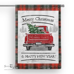 Tartan House Flag Vintage Red Truck with Christmas Tree Family Scottish Clan MacLachlan Weathered Tartan Flag, Tartan Garden Flag, Tartan House Flag, Tartan Flag, Crest Garden Flag, Garden Flag, Ireland Garden Flag, Family Crest, Custom Flag, Custom Garden Flag, Ireland Custom Flag, Clan Tartan Flags