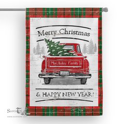 Tartan House Flag Vintage Red Truck with Christmas Tree Family Scottish Clan MacAulay Tartan Flag, Tartan Garden Flag, Tartan House Flag, Tartan Flag, Crest Garden Flag, Garden Flag, Ireland Garden Flag, Family Crest, Custom Flag, Custom Garden Flag, Ireland Custom Flag, Clan Tartan Flags