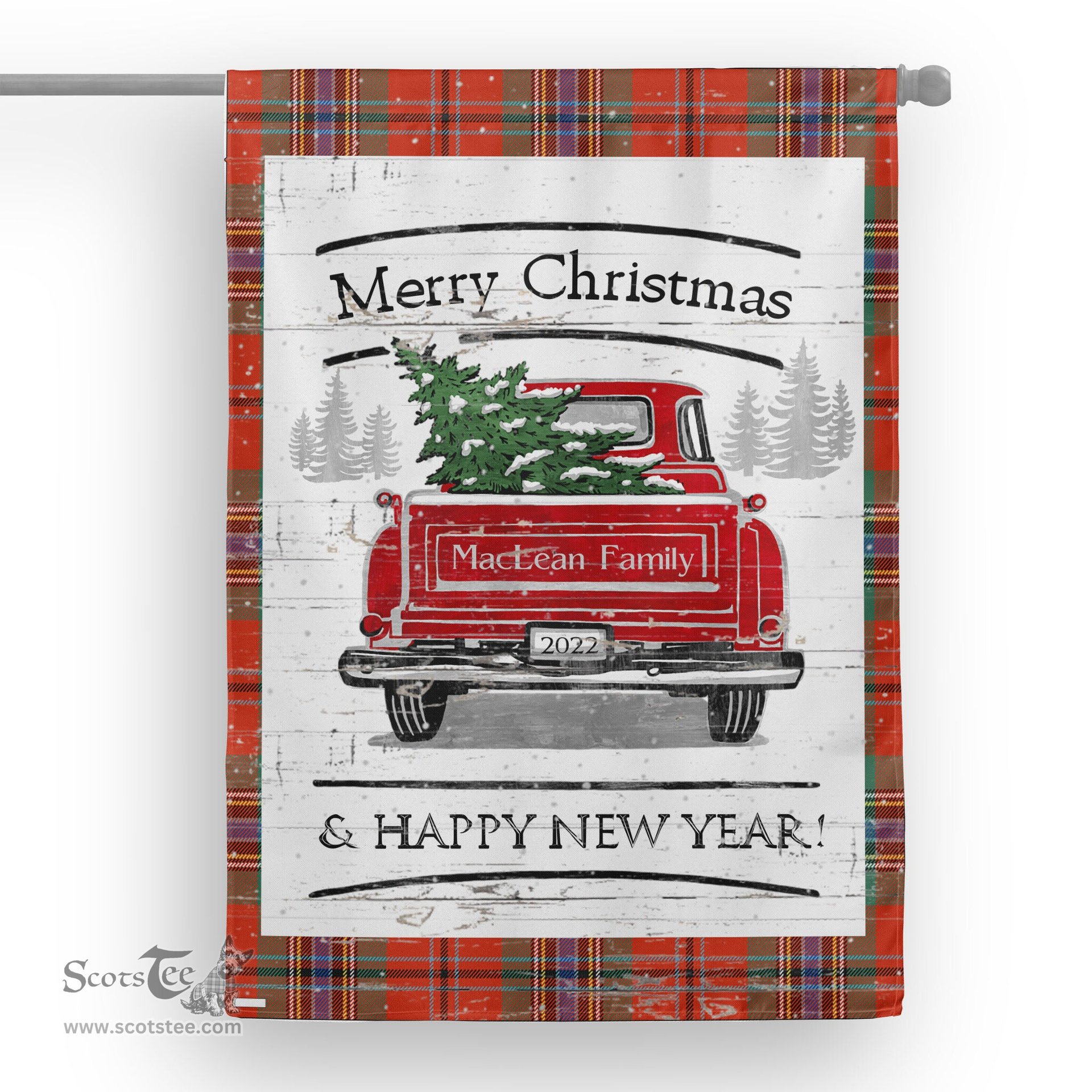 Tartan House Flag Vintage Red Truck with Christmas Tree Family Scottish Clan MacLean Of Duart Tartan Flag, Tartan Garden Flag, Tartan House Flag, Tartan Flag, Crest Garden Flag, Garden Flag, Ireland Garden Flag, Family Crest, Custom Flag, Custom Garden Flag, Ireland Custom Flag, Clan Tartan Flags