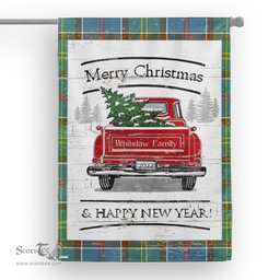 Tartan House Flag Vintage Red Truck with Christmas Tree Family Scottish Clan Whitelaw Tartan Flag, Tartan Garden Flag, Tartan House Flag, Tartan Flag, Crest Garden Flag, Garden Flag, Ireland Garden Flag, Family Crest, Custom Flag, Custom Garden Flag, Ireland Custom Flag, Clan Tartan Flags