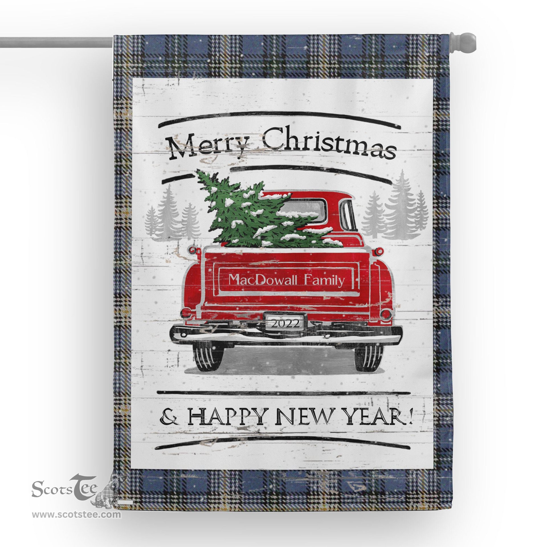 Tartan House Flag Vintage Red Truck with Christmas Tree Family Scottish Clan MacDowall Tartan Flag, Tartan Garden Flag, Tartan House Flag, Tartan Flag, Crest Garden Flag, Garden Flag, Ireland Garden Flag, Family Crest, Custom Flag, Custom Garden Flag, Ireland Custom Flag, Clan Tartan Flags