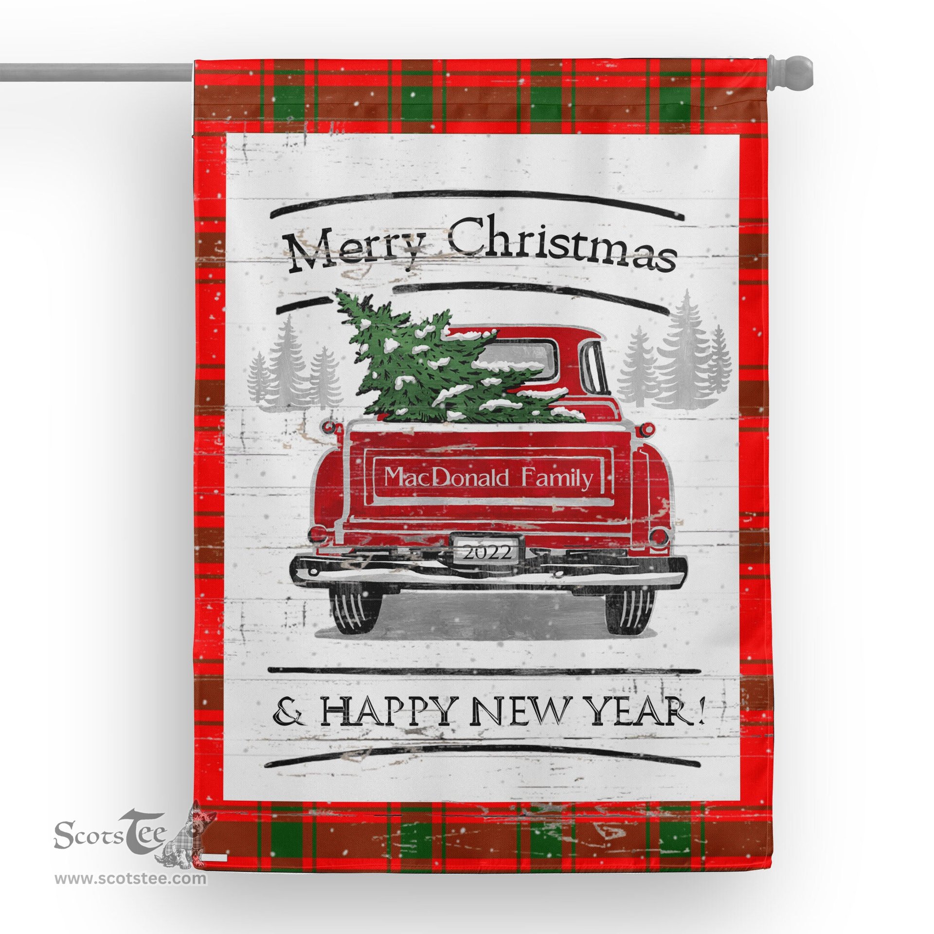 Tartan House Flag Vintage Red Truck with Christmas Tree Family Scottish Clan MacDonald of Sleat Tartan Flag, Tartan Garden Flag, Tartan House Flag, Tartan Flag, Crest Garden Flag, Garden Flag, Ireland Garden Flag, Family Crest, Custom Flag, Custom Garden Flag, Ireland Custom Flag, Clan Tartan Flags