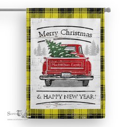 Tartan House Flag Vintage Red Truck with Christmas Tree Family Scottish Clan MacLachlan Yellow Tartan Flag, Tartan Garden Flag, Tartan House Flag, Tartan Flag, Crest Garden Flag, Garden Flag, Ireland Garden Flag, Family Crest, Custom Flag, Custom Garden Flag, Ireland Custom Flag, Clan Tartan Flags